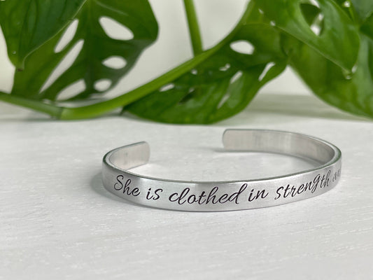 She Is Clothed In Strength and Dignity | Proverbs 31:25 | Proverbs 31 Wife | Scripture Bracelet | Christian Gift For Her | Mothers Day Gift
