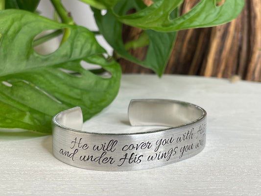He Will Cover You With His Feathers and Under His Wings You Will Find Refuge | Psalm 91 | Psalm 91:4 | Scripture Bracelet | Christian Gift