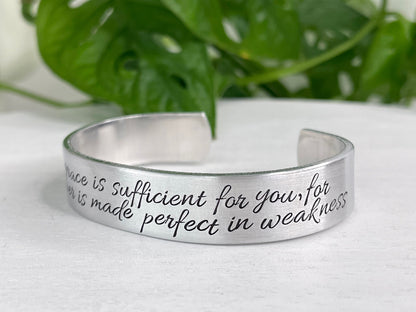 2 Corinthians 12:9 | His Grace is Sufficient | His Power Is Made Perfect in Weakness | Scripture Bracelet | Christian Encouragement Gift
